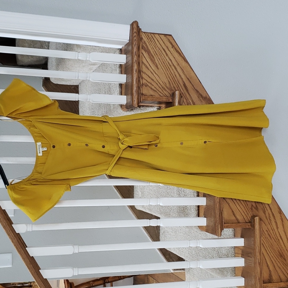 mustard A line button down belted dress